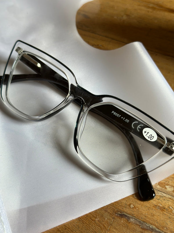 Transparent and black reading glasses